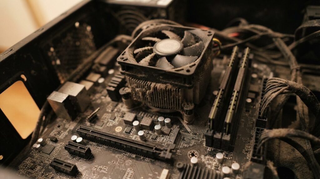 Close-up photorealistic stock photo of a computer motherboar
