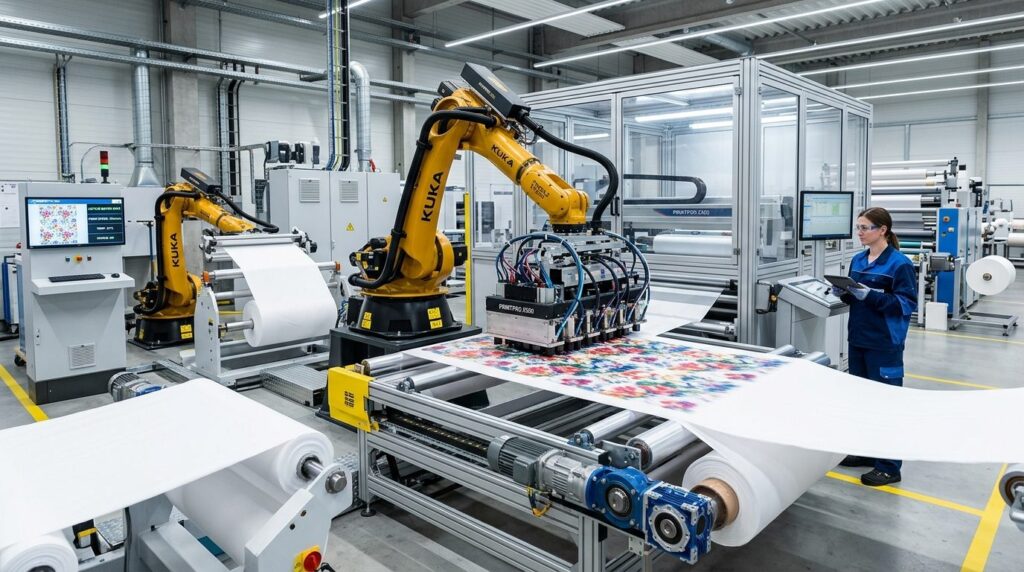 Modern textile printing production line with automated machi
