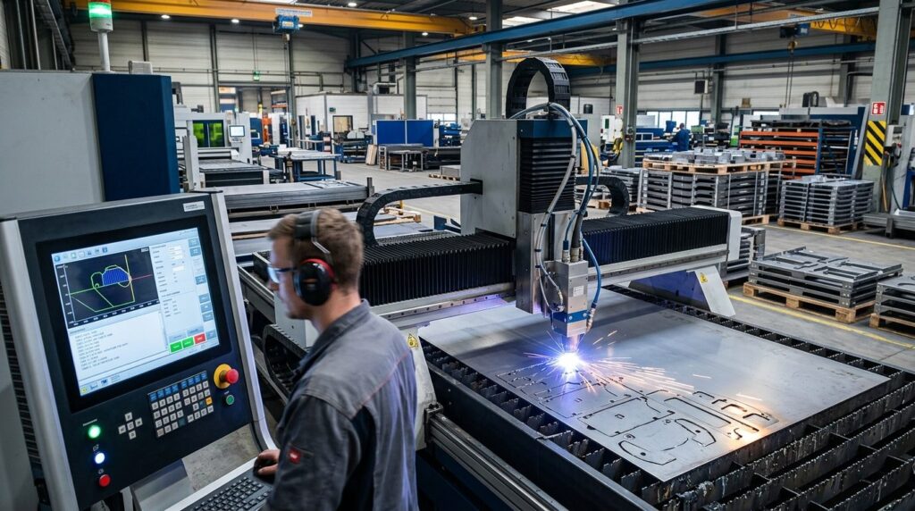 Modern automated CNC laser cutting system with fiber laser h