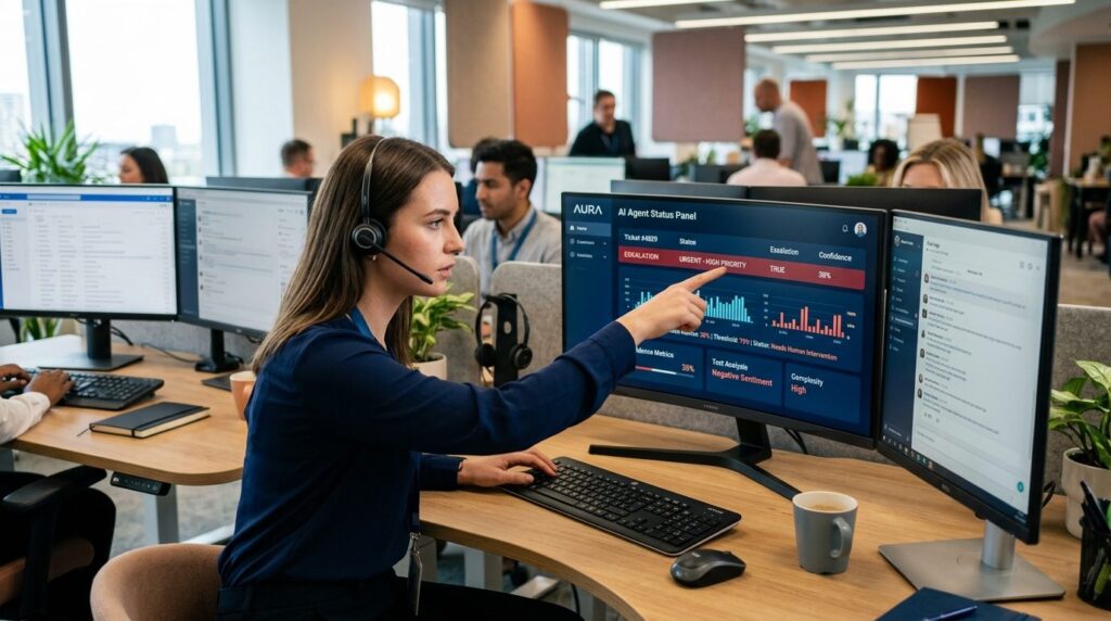 Professional 16:9 photorealistic image of a customer service