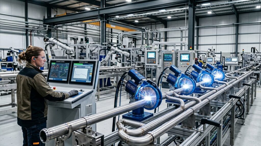 Modern manufacturing facility with multiple CNC orbital weld