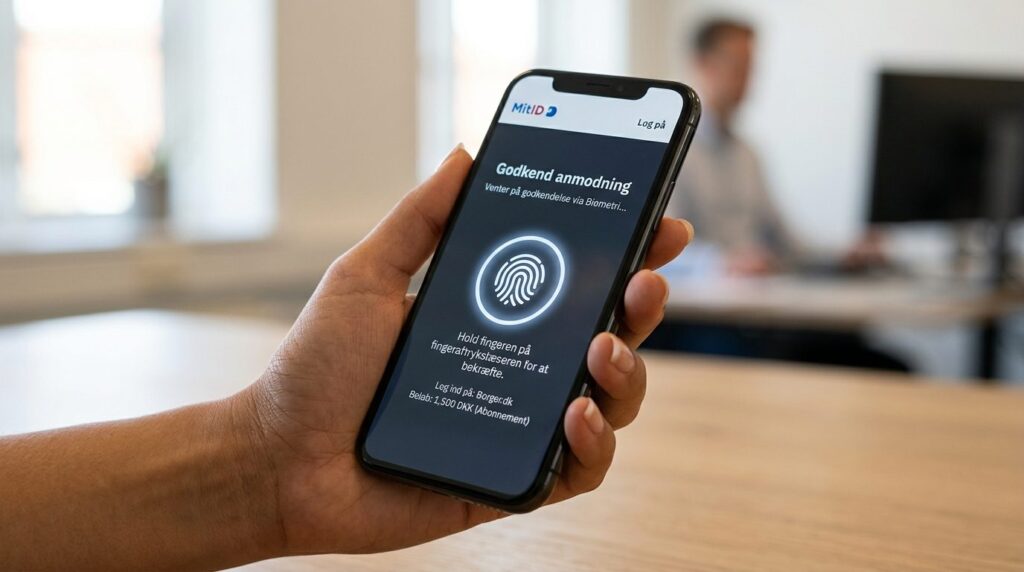 Photorealistic image of a hand holding a smartphone displayi