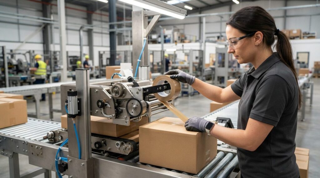 Professional photograph of production line technician inspec