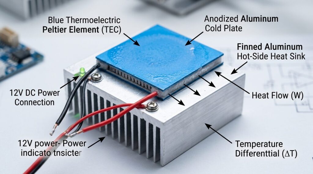 Close-up macro photography of thermoelectric cooling module 